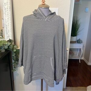 Medium SAKS FIFTH AVENUE black  White Striped Hooded Poncho..